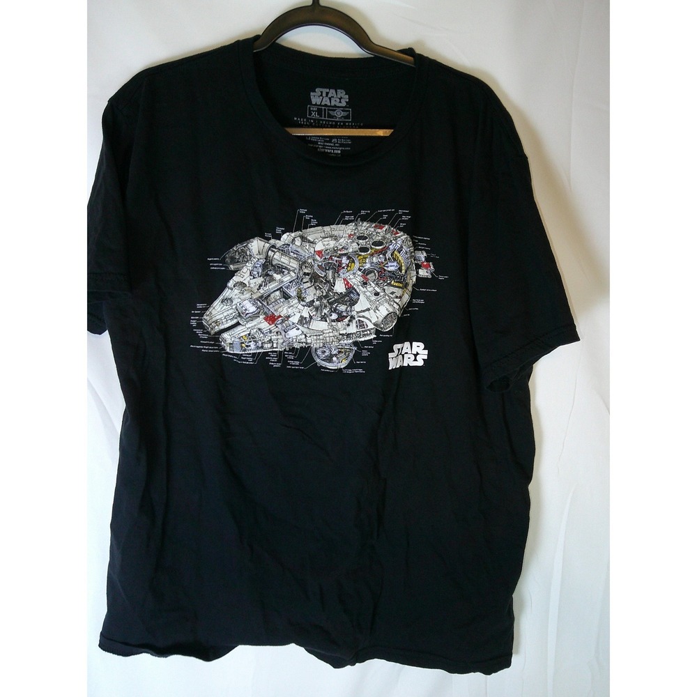 Star Wars Mens Millennium Falcon Schematic Blueprint Graphic T-Shirt Black XL